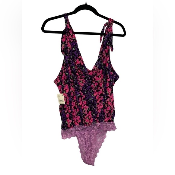 NWT Free People Bare It All Floral Cowl Back Tie Shoulder Bodysuit Party Combo S - Picture 7 of 10